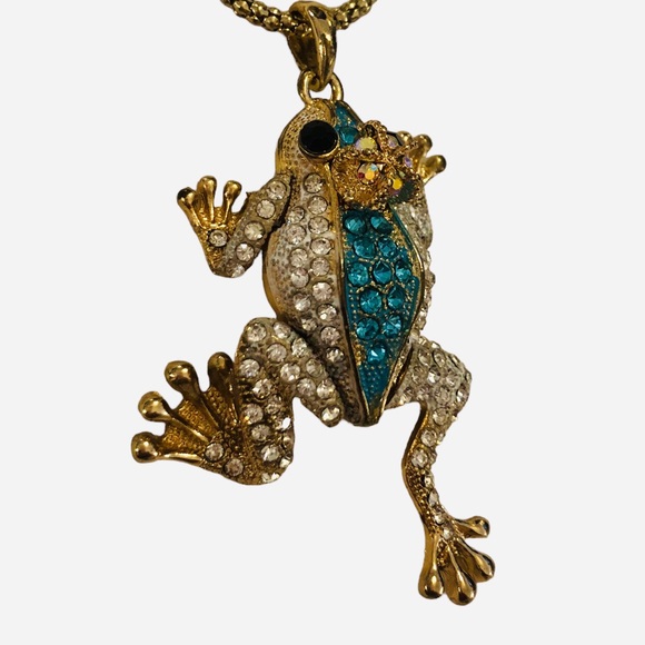 Frog Prince Rhinestone Encrusted Necklace - Picture 5 of 14